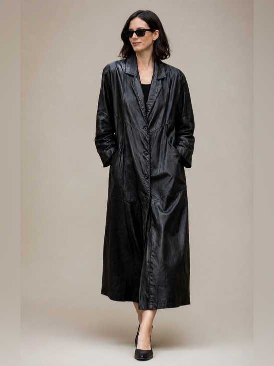G-III Identity Jackets & Blazers - VTG G-III Genuine Leather Trench Coat Long Black Overcoat L Made in Indonesia
